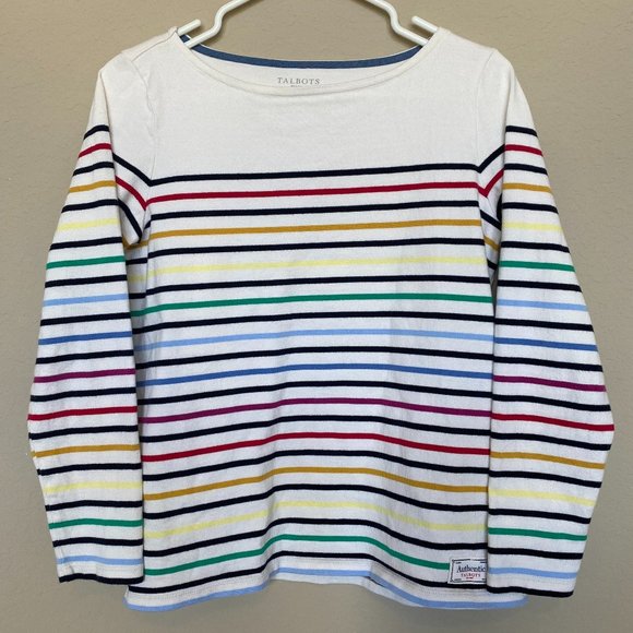 Woman's Talbots Authentic Ivory Perry Rainbow Stripe Long Sleeve Top Size PS - Picture 1 of 5
